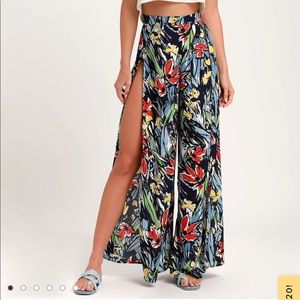 Pauma Navy Blue Print Wide-Leg Pants